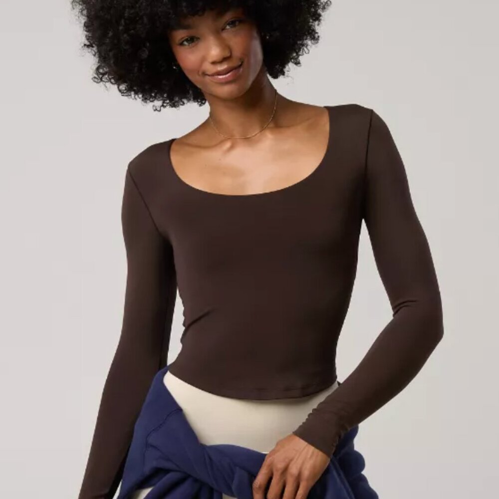 OFFLINE By Aerie Real Me Long Sleeve Scoop T-Shirt - Deep earth color